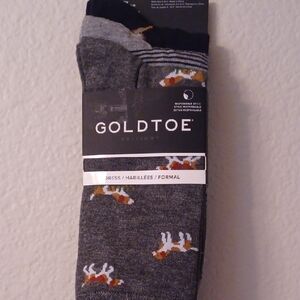 Gold Toe Men's Gray Socks Dress Dog Duck Crew Socks Size 6 To 12.5 Goldtoe New